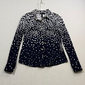 BCBGMaxAzria Navy and White Button Down Shirt